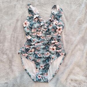 Perona Women's Floral Ruffled One-Piece Swimsuit S